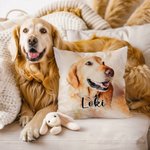 Taie d'Oreiller Personnalisée avec Nom et Photo en Aquarelle Cadeau Pendaison de Crémaillère Anniversaire pour Amoureux des Animaux de Compagnie