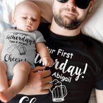 Onesie T-shirt Personnalisé avec Nom Papa et Bébé Thème Our First Fatherday Cadeau Fête des Pères Anniversaire pour Nouveau Papa Bébé