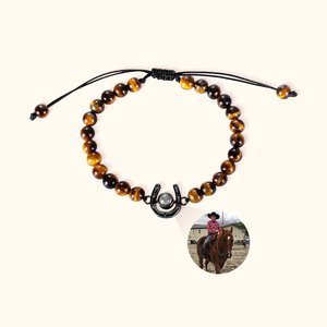 Personalised Horseshoe Charm Photo Projection Beads Bracelet with I Love You in 100 Languages Birthday Anniversary Gift for Horse Lovers