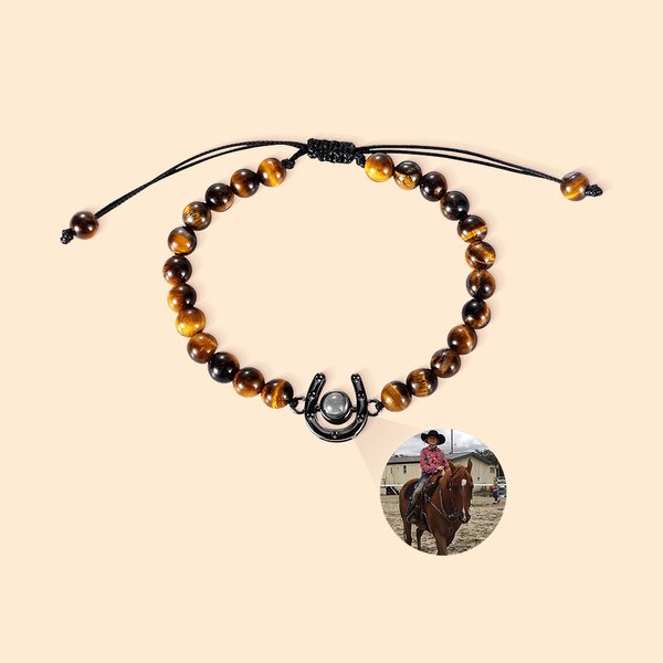 Bracelet de Perles à Projection de Photos Bijou Personnalisé avec Photo en 100 Langues Je T'aime Cadeau Anniversaire pour Amoureux des Chevaux