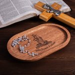 Plateau pour Chapelet en Bois Personnalisé avec Texte Gravé Cadeau Sacrement Première Communion Baptême pour Chrétien