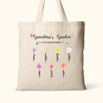 Personalized Grandma's Garden Watercolour Birth Flower Canvas Tote Bag with 1-14 Names Mother's Day Birthday Gift for Woman