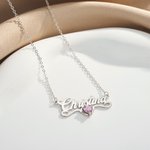 Personalised Minimalist Name Necklace with Heart Birthstone Dainty Jewellery Birthday Anniversary Gift for Women