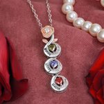 Personalized Rose Flower Necklace with 2-5 Heart Birthstones and Engraved Names Birthday Mother's Day Gift for Her