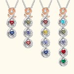 Personalized Rose Flower Necklace with 2-5 Heart Birthstones and Engraved Names Birthday Mother's Day Gift for Her