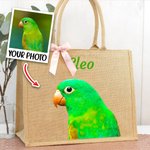 Borsa di juta personalizzata con nome e ritratto di animale domestico in stile pittura a olio accessorio riutilizzabile regalo per donne