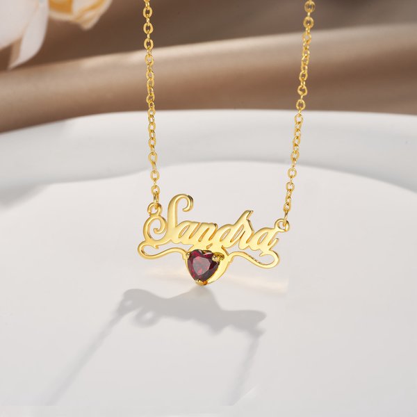 Gepersonaliseerde minimalistische naamketting met hart geboortesteen sierlijke sieraden verjaardag verjaardagscadeau voor vrouwen