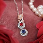 Personalized Rose Flower Necklace with 2-5 Heart Birthstones and Engraved Names Birthday Mother's Day Gift for Her