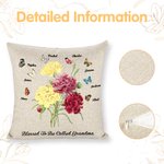Personalized Birth Butterfly Carnation Bouquet Linen Pillow Cover with Name Mother's Day Birthday Gift for Mom Grandma