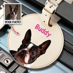 Personalisierte Haustier Porträt Ölgemälde Runde Gepäckanhänger mit Namen und integrierte Karte Geburtstag Reise Geschenk für Tierliebhaber
