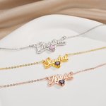 Personalised Minimalist Name Necklace with Heart Birthstone Dainty Jewellery Birthday Anniversary Gift for Women