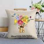 Personalized Birth Butterfly Carnation Bouquet Linen Pillow Cover with Name Mother's Day Birthday Gift for Mom Grandma