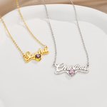 Personalised Minimalist Name Necklace with Heart Birthstone Dainty Jewellery Birthday Anniversary Gift for Women