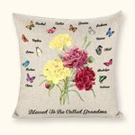 Personalized Birth Butterfly Carnation Bouquet Linen Pillow Cover with Name Mother's Day Birthday Gift for Mom Grandma