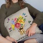 Personalized Birth Butterfly Carnation Bouquet Linen Pillow Cover with Name Mother's Day Birthday Gift for Mom Grandma