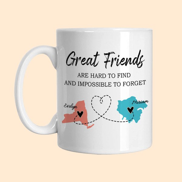 Personalized Long Distance State to State Map 11/15oz Ceramic Mug with Names Graduation Friendship Gift for Family Friend