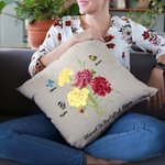 Personalized Birth Butterfly Carnation Bouquet Linen Pillow Cover with Name Mother's Day Birthday Gift for Mom Grandma