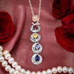 Personalized Rose Flower Necklace with 2-5 Heart Birthstones and Engraved Names Birthday Mother's Day Gift for Her