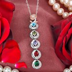 Personalized Rose Flower Necklace with 2-5 Heart Birthstones and Engraved Names Birthday Mother's Day Gift for Her