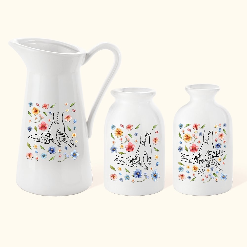 Vase en Céramique Personnalisé avec 1-9 Noms d'Enfants Cadeau Fête des Mères Famille pour Maman Grand-Mère