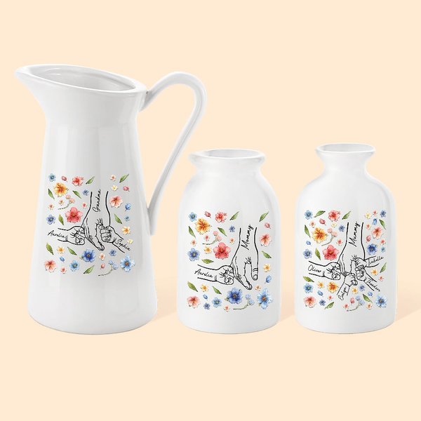 Vase en Céramique Personnalisé avec 1-9 Noms d'Enfants Cadeau Fête des Mères Famille pour Maman Grand-Mère