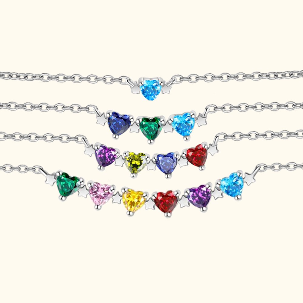 Collier Personnalisé avec Pierres de Naissance en Forme de Coeur avec Étoile Cadeau Anniversaire Fête pour Femme