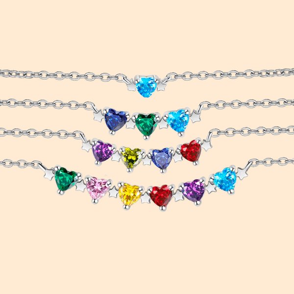 Personalized Simple Star Heart-Shaped 1-6 Birthstone Necklace Mother's Day Birthday Gift for Her