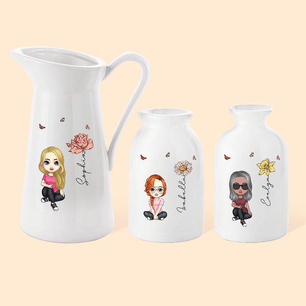 Personalized Vintage Floral Cute Women Girl Ceramic Vase with Name Birthday Mother's Day Gift for Her