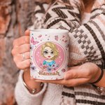 Taza de Cerámica Personalizada Flor Rosa Mariposa 11oz 15oz Blanco con Nombre Cumpleaños Regalo Divertido para Mujer