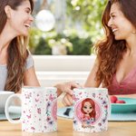 Taza de Cerámica Personalizada Flor Rosa Mariposa 11oz 15oz Blanco con Nombre Cumpleaños Regalo Divertido para Mujer