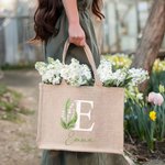 Personalizada Reutilizable Nacimiento Flor Grande Bolsa de Yute con Inicial y Nombre Cumpleaños Fiesta de Boda Regalo para Mujeres
