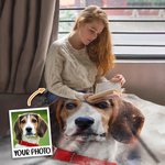 Personalized Watercolour Pet Portrait Photo Soft Blanket with Name Memorial Birthday Gift for Pet Lovers Owners