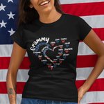 Bandera Americana Personalizada Corazón Camiseta Sudadera con Nombres Día de la Independencia 4 de Julio Regalo para Abuela Mamá