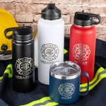 Personalised Stainless Steel  Engraved Firefighters Badge Coffee Mug Water Bottle with Name Birthday Gift for Firefighter