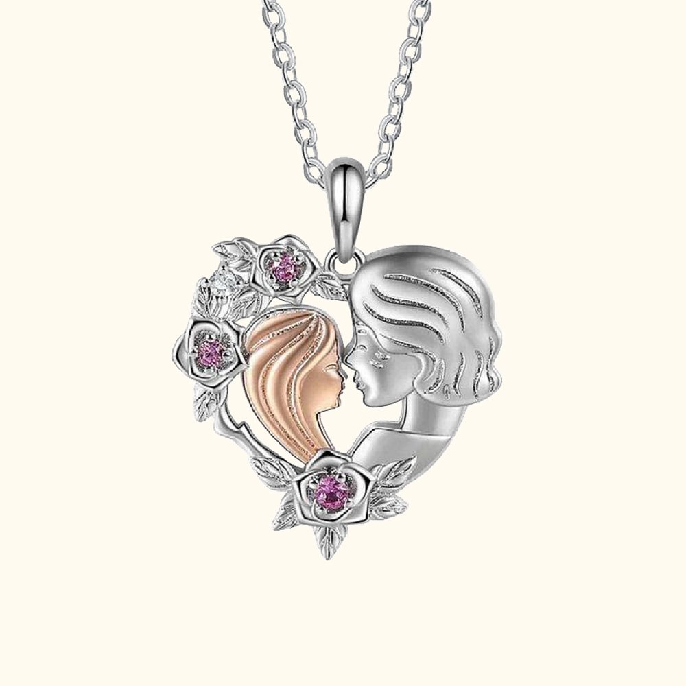 Collier personnalisé à deux tons pour grand-mère et petite-fille avec un coeur en rose et une pierre d'anniversaire Cadeau de fête des mères pour elle