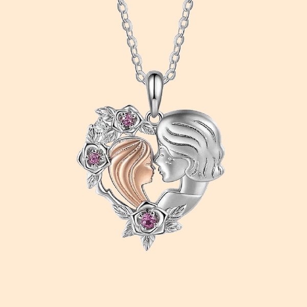 Two-Tone Grandma Granddaughter Rose Heart Necklace