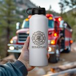 Personalised Stainless Steel  Engraved Firefighters Badge Coffee Mug Water Bottle with Name Birthday Gift for Firefighter