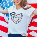 Bandera Americana Personalizada Corazón Camiseta Sudadera con Nombres Día de la Independencia 4 de Julio Regalo para Abuela Mamá