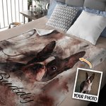 Personalized Watercolour Pet Portrait Photo Soft Blanket with Name Memorial Birthday Gift for Pet Lovers Owners