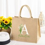Personalizada Reutilizable Nacimiento Flor Grande Bolsa de Yute con Inicial y Nombre Cumpleaños Fiesta de Boda Regalo para Mujeres