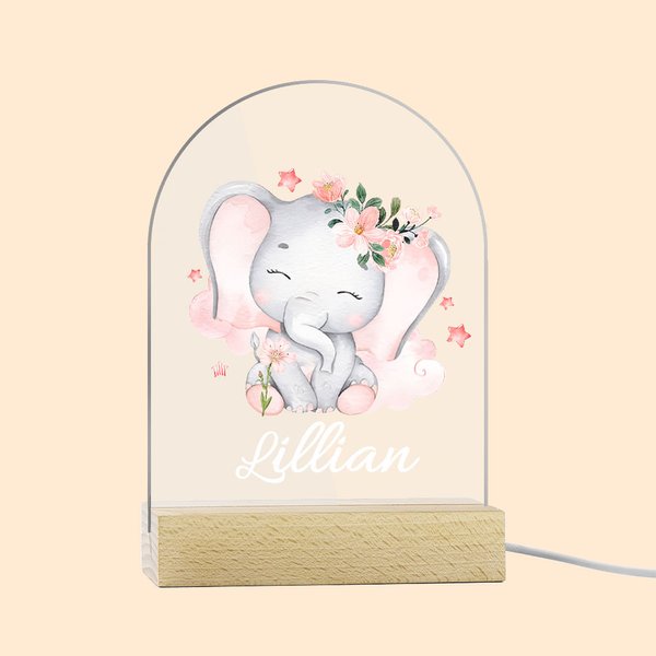 Cute Flower Elephant LED Acrylic Plaque with Name