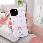 Personalized Coquette Pink Ribbons Bow Tie Pattern TPU Phone Case for iPhone with Name Birthday Gift for Her