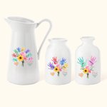 Personalized Multicolor 1-8 Handprint Bouquet Ceramic Vase with Names Mother's Day Birthday Gift for Mom