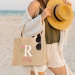 Personalizada Reutilizable Nacimiento Flor Grande Bolsa de Yute con Inicial y Nombre Cumpleaños Fiesta de Boda Regalo para Mujeres