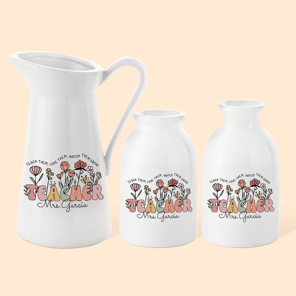 Gepersonaliseerde Teach Them Love Them Watch Them Grow Keramische Vaas Bloemen Home Decoratie met Naam Terug naar School Waardering Gift voor Leraar