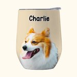 Personalized Pet Portrait Oil Painting Style 12oz Wine Tumbler with Name Birthday Gift for Dog Cat Pet Lovers