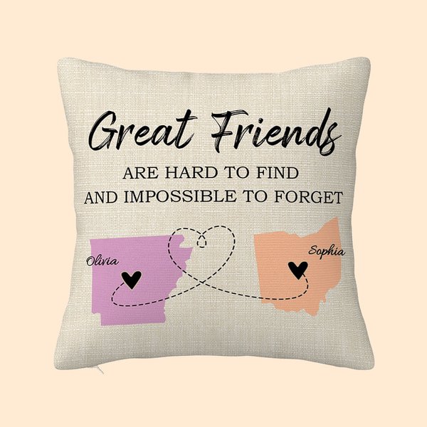 Personalised Long Distance State Map Throw Pillow Cover with Name and Text Housewarming Graduation Gift for Friend