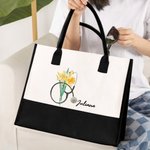 Sac en Toile de Grande Capacité Personnalisé avec Nom et Fleur de Naissance Motif Stéthoscope Cadeau d'Anniversaire pour Infirmière Médecin