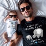 Personalized Cute Elephant 100% Cotton T-shirt Baby Onesie with Name Happy 1st Father's Day Gift for Newborn New Dad