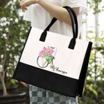 Sac en Toile de Grande Capacité Personnalisé avec Nom et Fleur de Naissance Motif Stéthoscope Cadeau d'Anniversaire pour Infirmière Médecin